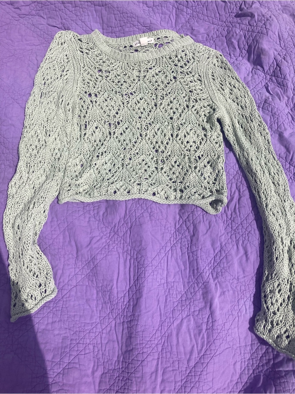 Aeropostale Light Mint Crochet Knit Long Sleeve Crop Top